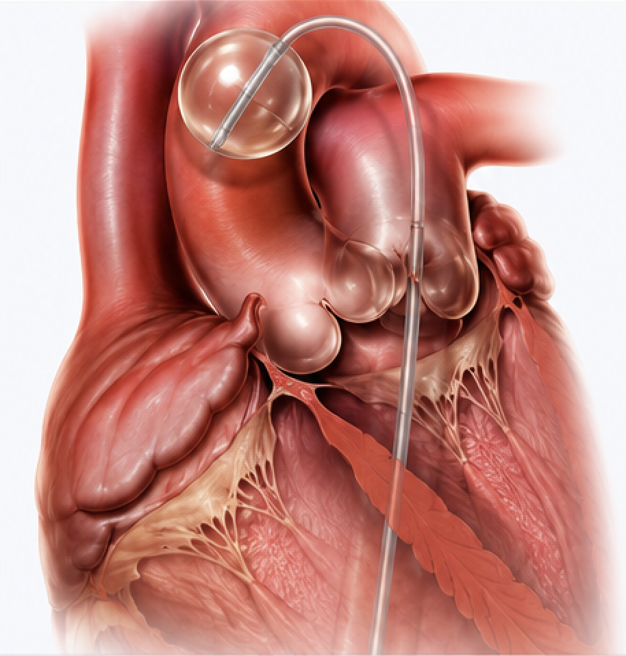 Illustration of the IntraClude balloon occlusion device positioned in the aorta